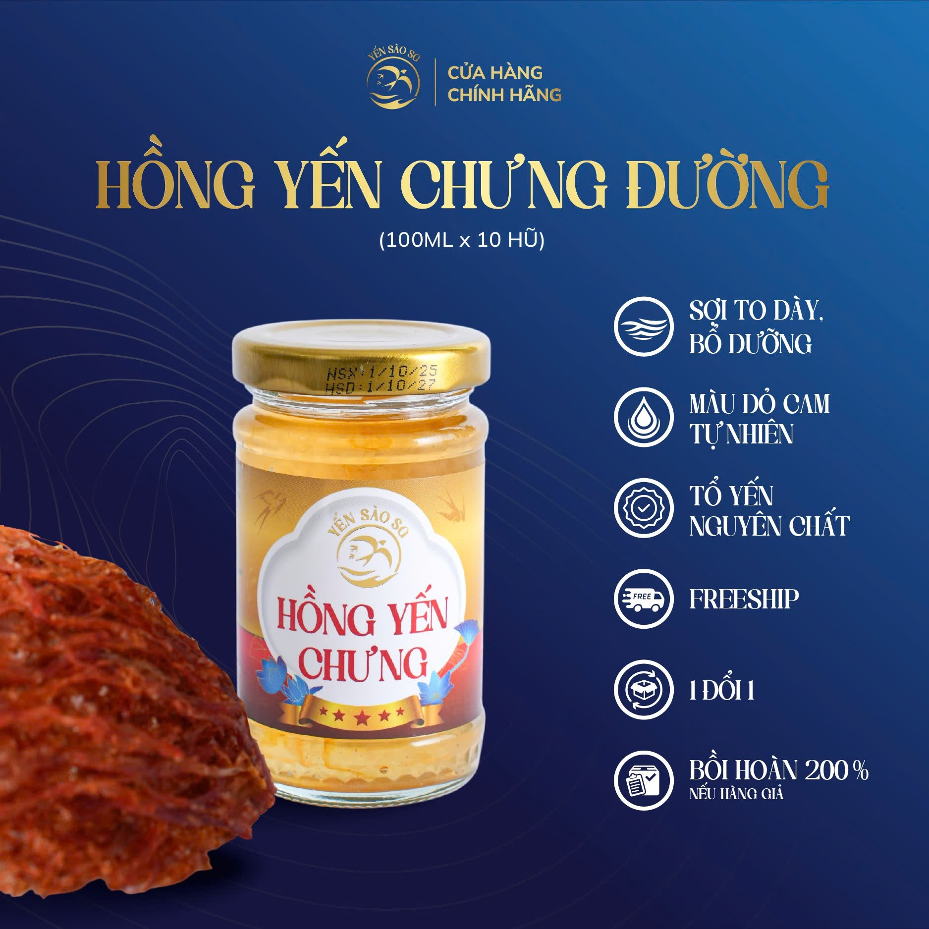 yến nước – hồng yến chưng Đường hộp 10 lọ 100ml